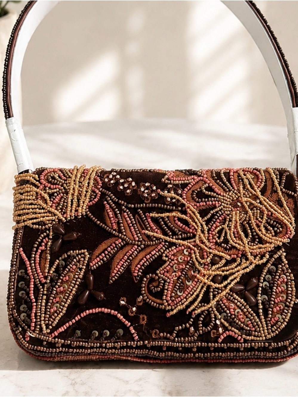 Handcrafted in India Beaded Velvet Shoulder Bag – NWT 🍂✨